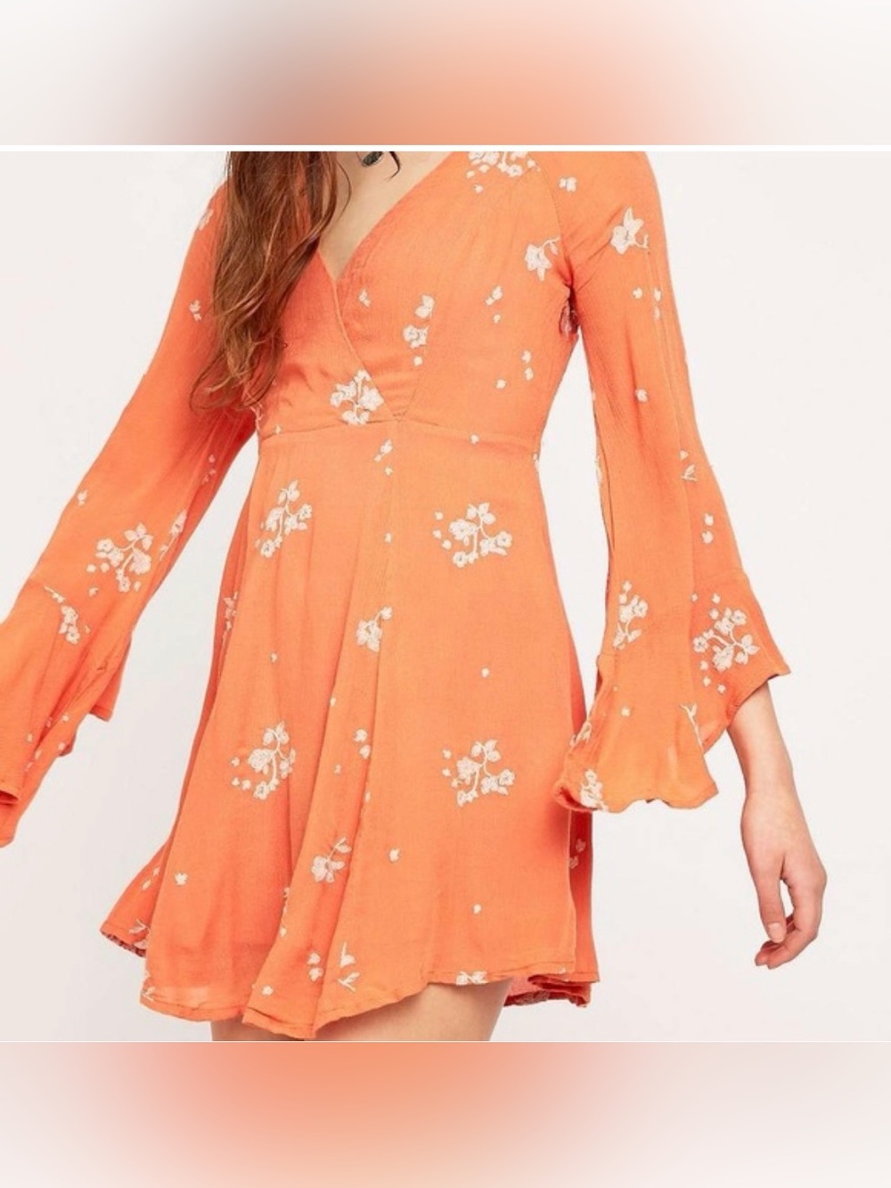 Free People Orange Floral Wrap Dress